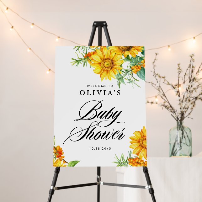 Sunflower and Seabuckthorn Baby Shower Welcome Foam Board (In Situ (Stand))