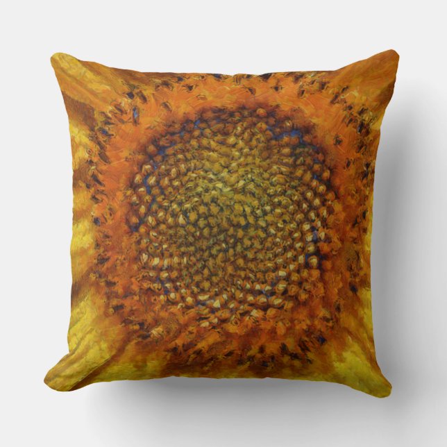 Sunflower and Seeds Bold Brush Strokes Painting Throw Pillow (Front)
