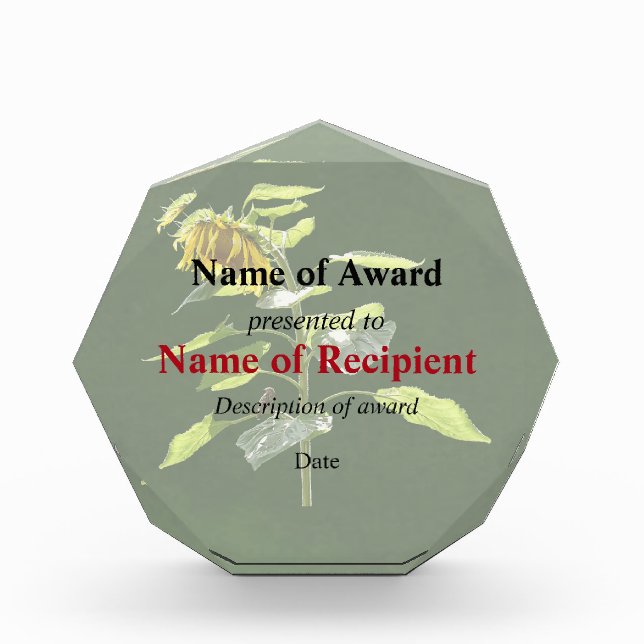 Sunflower and Sparrow Acrylic Award (Front)