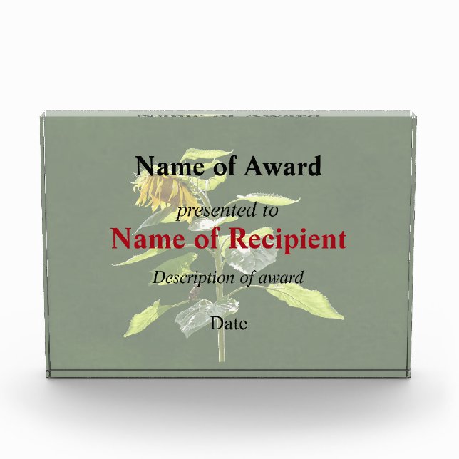 Sunflower and Sparrow Acrylic Award (Front)