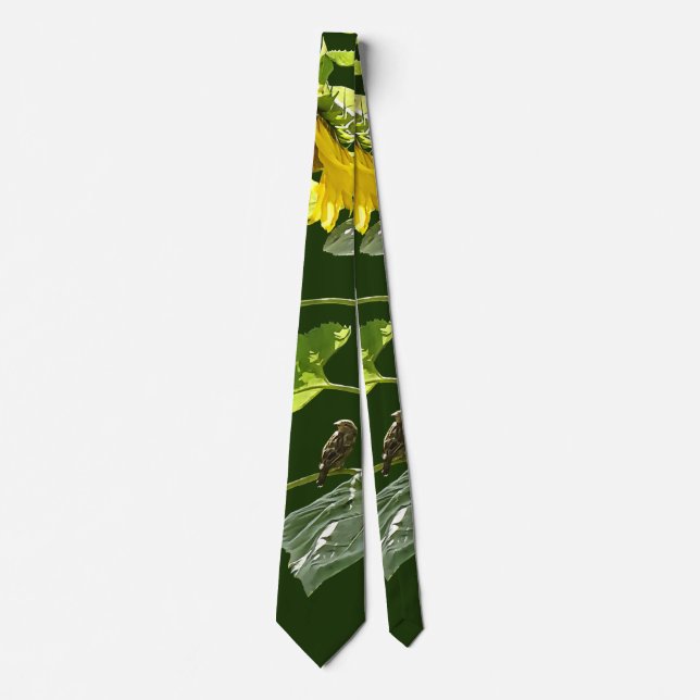 Sunflower and Sparrow Neck Tie (Front)