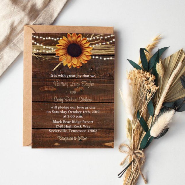 Sunflower and String Lights Wedding Invitation (Creator Uploaded)