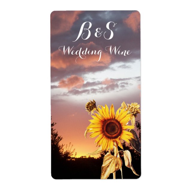 SUNFLOWER AND SUMMER SUNSET WEDDING WINE MONOGRAM LABEL (Front)