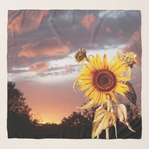 SUNFLOWER AND SUMMER SUNSET WITH PINK CLOUDS SCARF