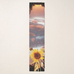 SUNFLOWER AND SUMMER SUNSET WITH PINK CLOUDS SCARF