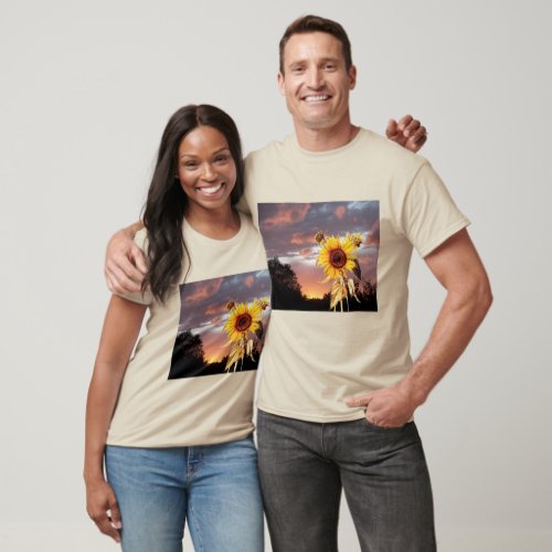 SUNFLOWER AND SUMMER SUNSET WITH PINK CLOUDS T_Shirt