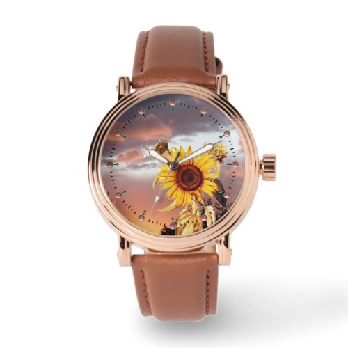 SUNFLOWER AND SUMMER SUNSET WITH PINK CLOUDS WATCH
