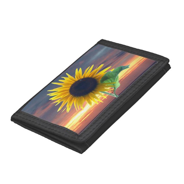 Sunflower and Sunset Over Stormy Skies Trifold Wallet (Bottom)