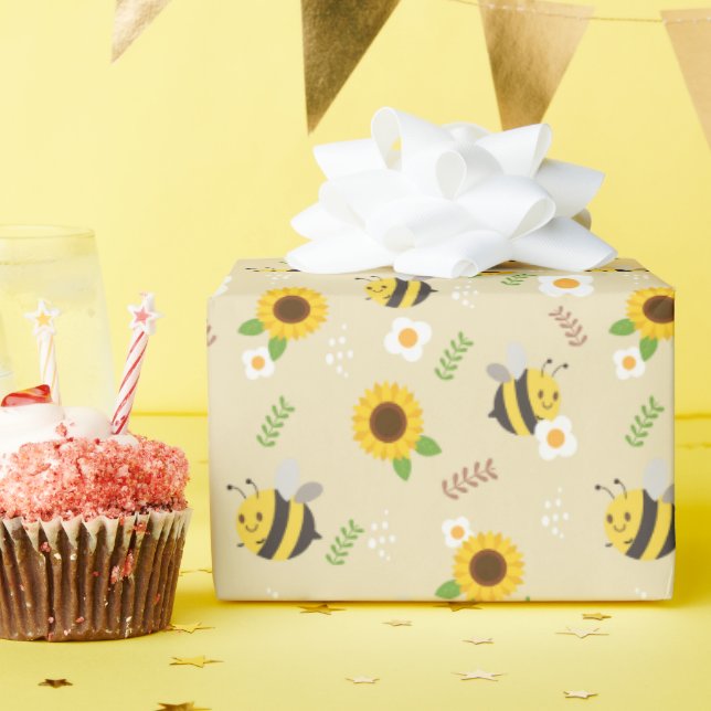 Sunflower and Sweet Honey Bees Wrapping Paper (Birthday Party)
