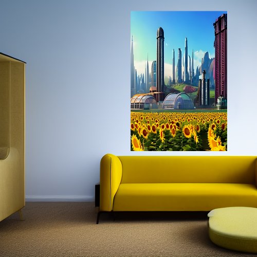 Sunflower and the city  AI A  AI Art  Poster