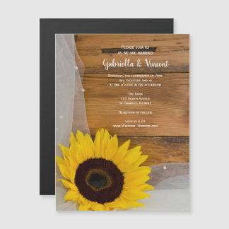 Sunflower and Veil Country Wedding Magnetic Invitation