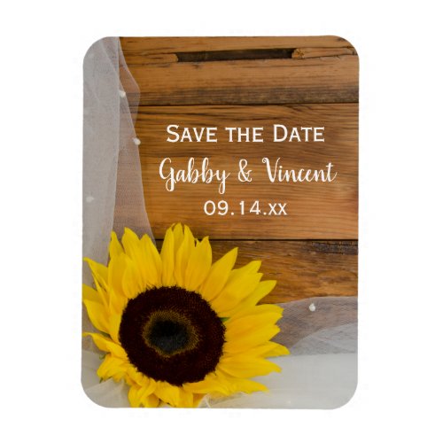 Sunflower and Veil Country Wedding Save the Date Magnet