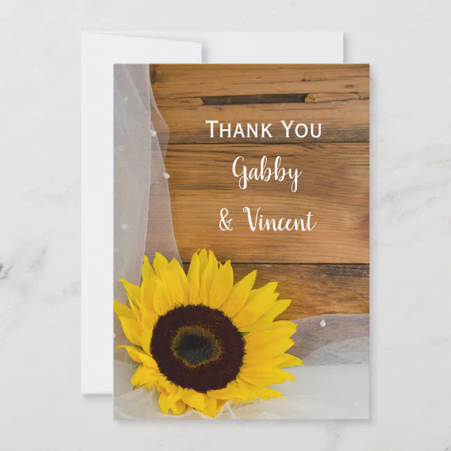 Sunflower and Veil Country Wedding Thank You Note | Zazzle