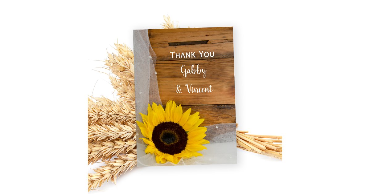 Sunflower and Veil Country Wedding Thank You Note Card | Zazzle
