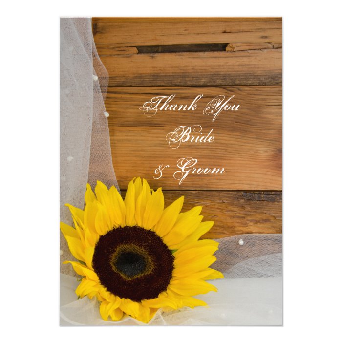 Sunflower and Veil Country Wedding Thank You Note Personalized Invites