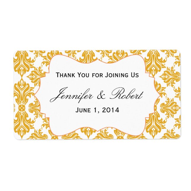 Sunflower and White Damask Water Bottle Label (Front)