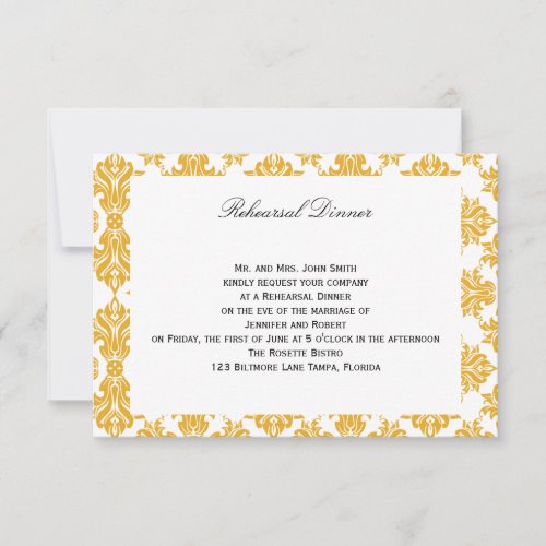 Sunflower and White Damask Wedding Rehearsal Personalized Invitations