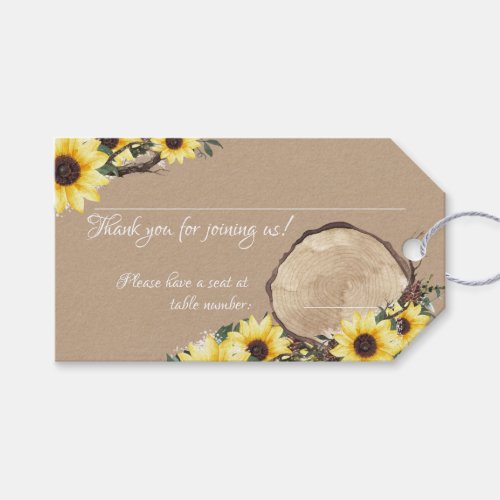 Sunflower and Wood Slice Seating Number Favor Gift Tags