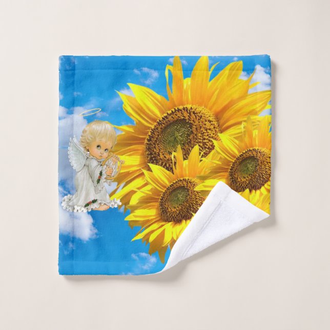 Sunflower Angel Floral Sky Bath Towel Sets (Wash Cloth)