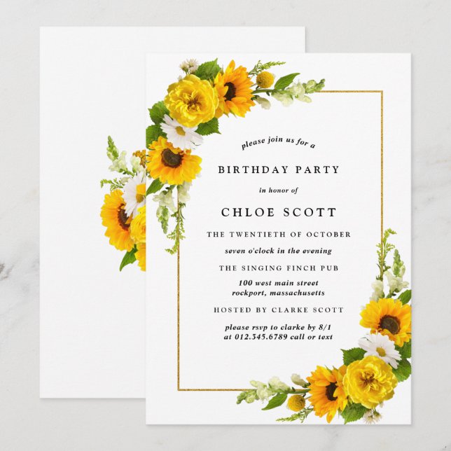 Sunflower Any Age Birthday Popular Invitation (Front/Back)