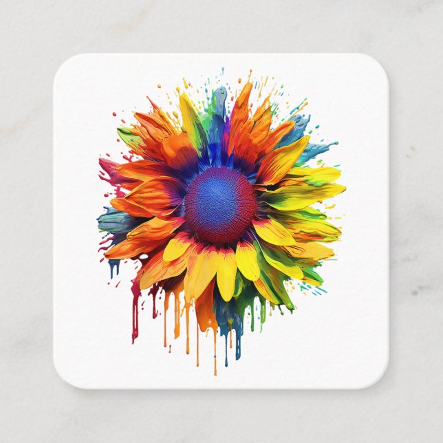 Sunflower Art Abstract Flower Painting Artwork Sun Square Business Card (Front)