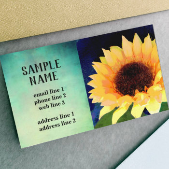 Sunflower Art Custom Business Card Blue And Yellow by annpowellart at Zazzle