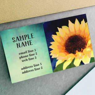 sunflower art custom business card blue and yellow