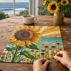 Sunflower Art Golden Summer Sky  Jigsaw Puzzle