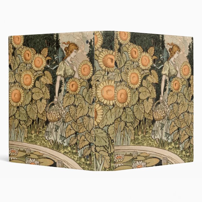 Sunflower Art Nouveau Garden Grasset Woman 3 Ring Binder (Background)