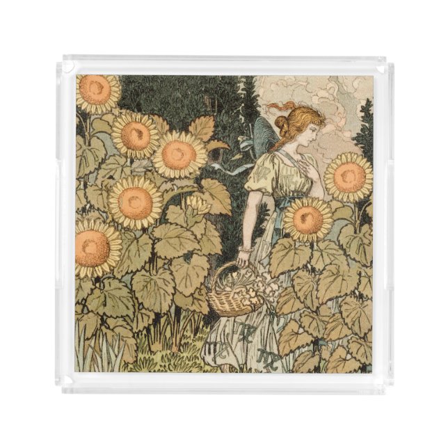 Sunflower Art Nouveau Garden Grasset Woman Acrylic Tray (Front)