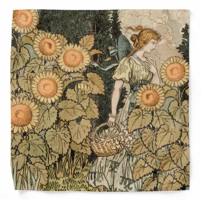 Sunflower Art Nouveau Garden Grasset Woman Bandana (Front)