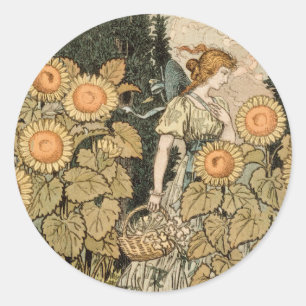 Sunflower Art Nouveau Garden Grasset Woman Classic Round Sticker