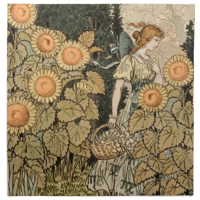 Sunflower Art Nouveau Garden Grasset Woman Cloth Napkin (Front)