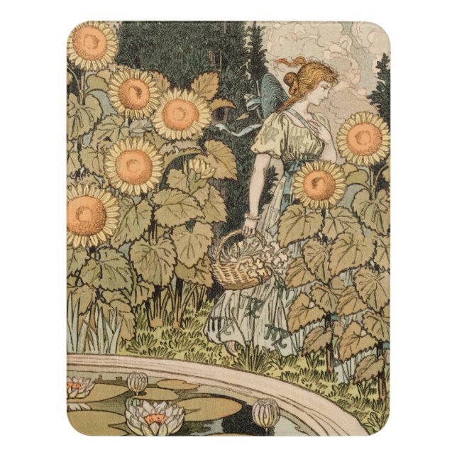 Sunflower Art Nouveau Garden Grasset Woman Door Sign (Contemporary Vert)