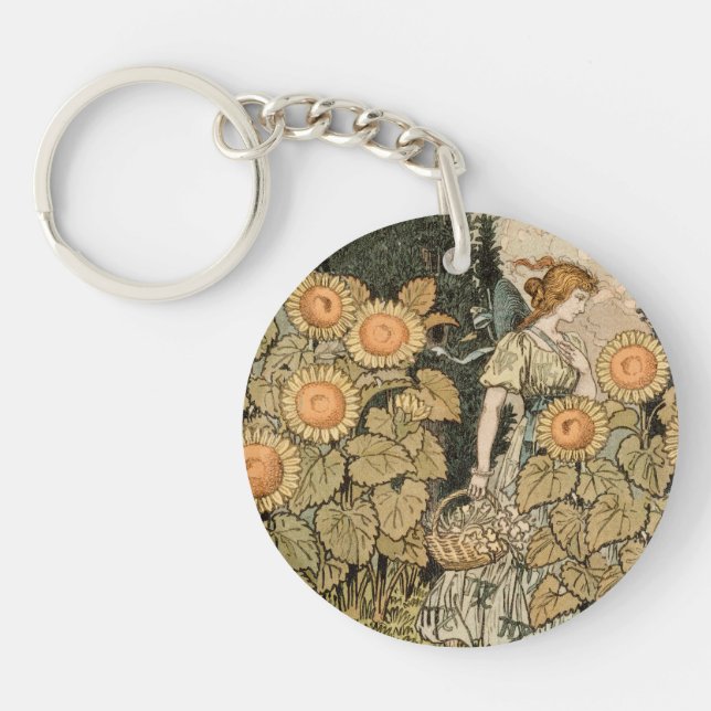 Sunflower Art Nouveau Garden Grasset Woman Keychain (Front)