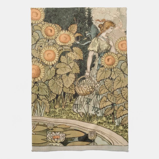 Sunflower Art Nouveau Garden Grasset Woman Kitchen Towel (Vertical)