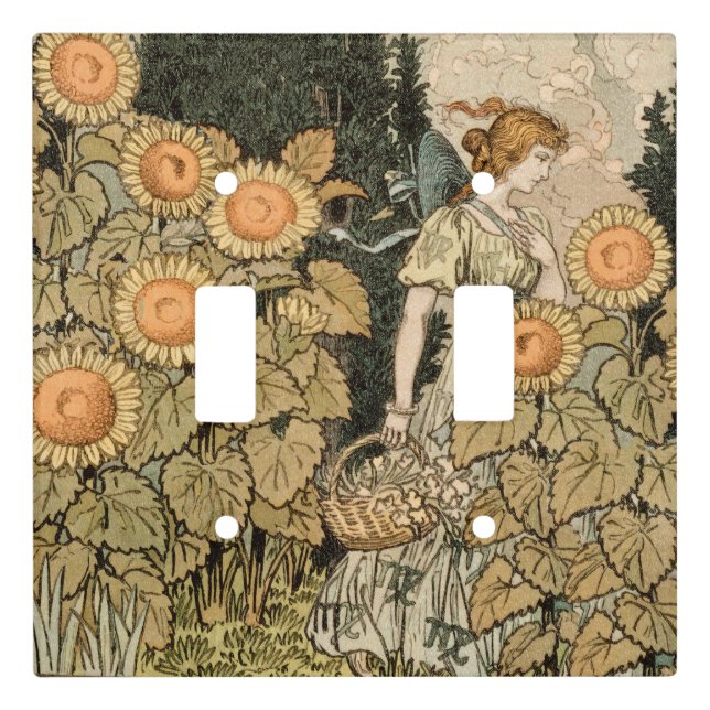 Sunflower Art Nouveau Garden Grasset Woman Light Switch Cover (Front)