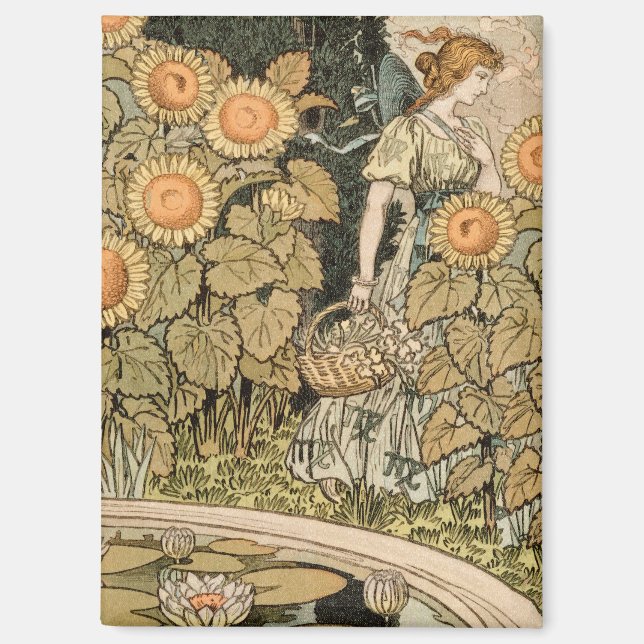 Sunflower Art Nouveau Garden Grasset Woman Magnet (Front)
