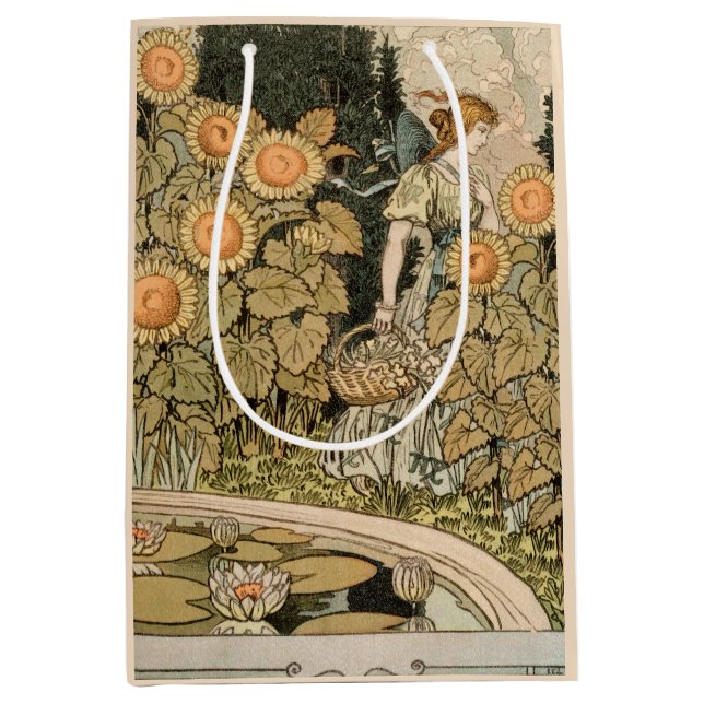 Sunflower Art Nouveau Garden Grasset Woman Medium Gift Bag (Front)
