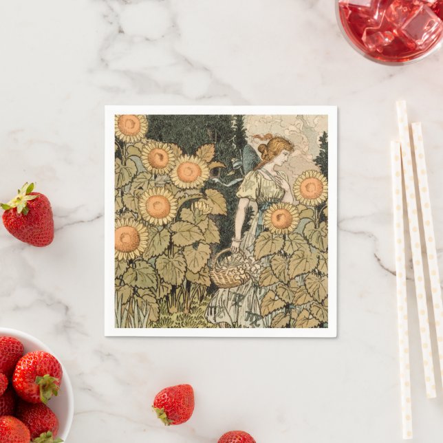 Sunflower Art Nouveau Garden Grasset Woman Napkins (Insitu)