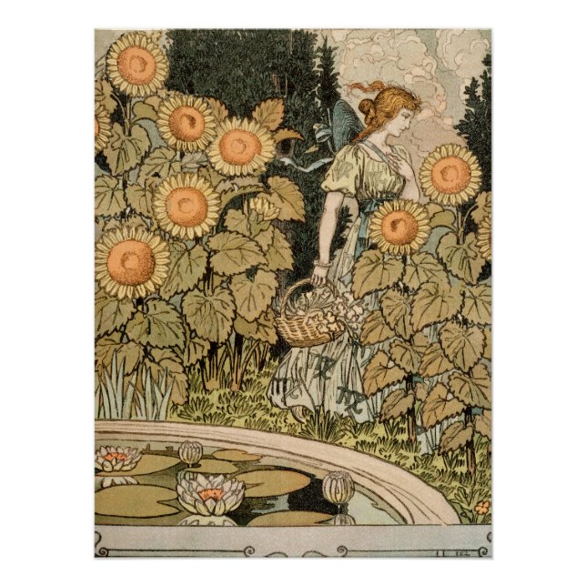 Sunflower Art Nouveau Garden Grasset Woman Poster (Front)