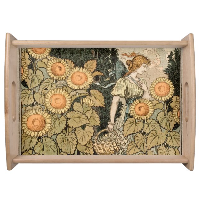 Sunflower Art Nouveau Garden Grasset Woman Serving Tray (Front)