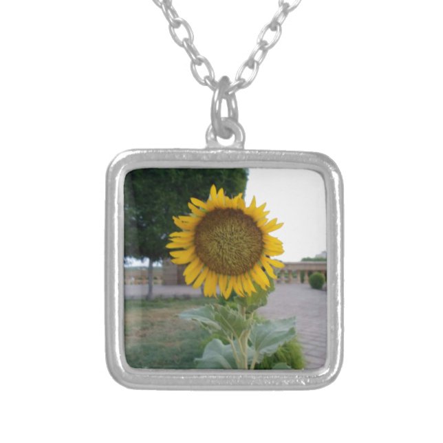Sunflower Art Print Silver Plated Necklace (Front)