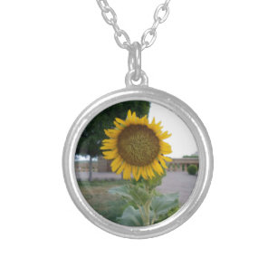 Sunflower Art Print Silver Plated Necklace