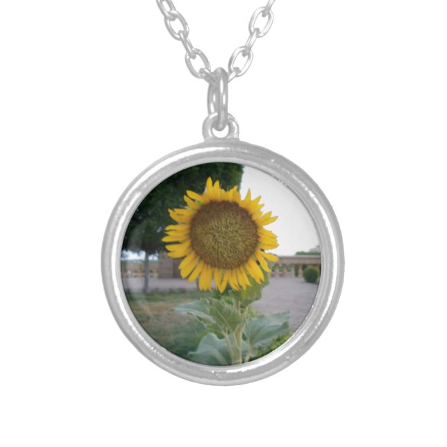 Sunflower Art Print Silver Plated Necklace (Front)
