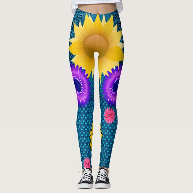 sunflower assorted flowers long leggings teenager (Front)