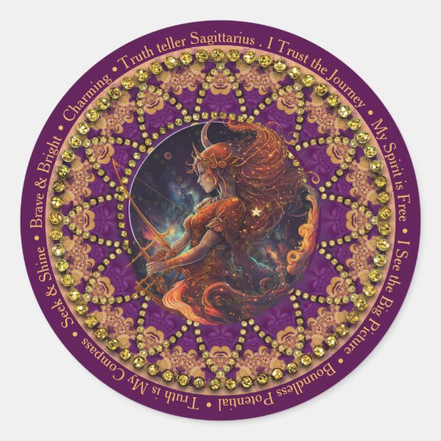 Sunflower Astro Sagittarius Zodiac Affirmations Classic Round Sticker (Front)