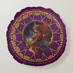 Sunflower Astro Sagittarius Zodiac Affirmations Round Pillow