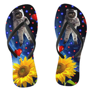 Sunflower Astronaut Flip Flops