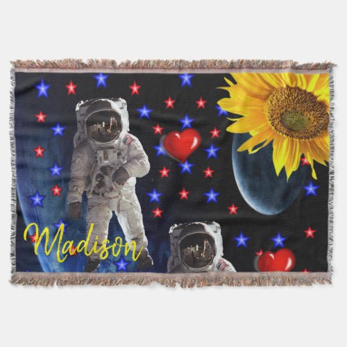Sunflower Astronaut Throw Blanket